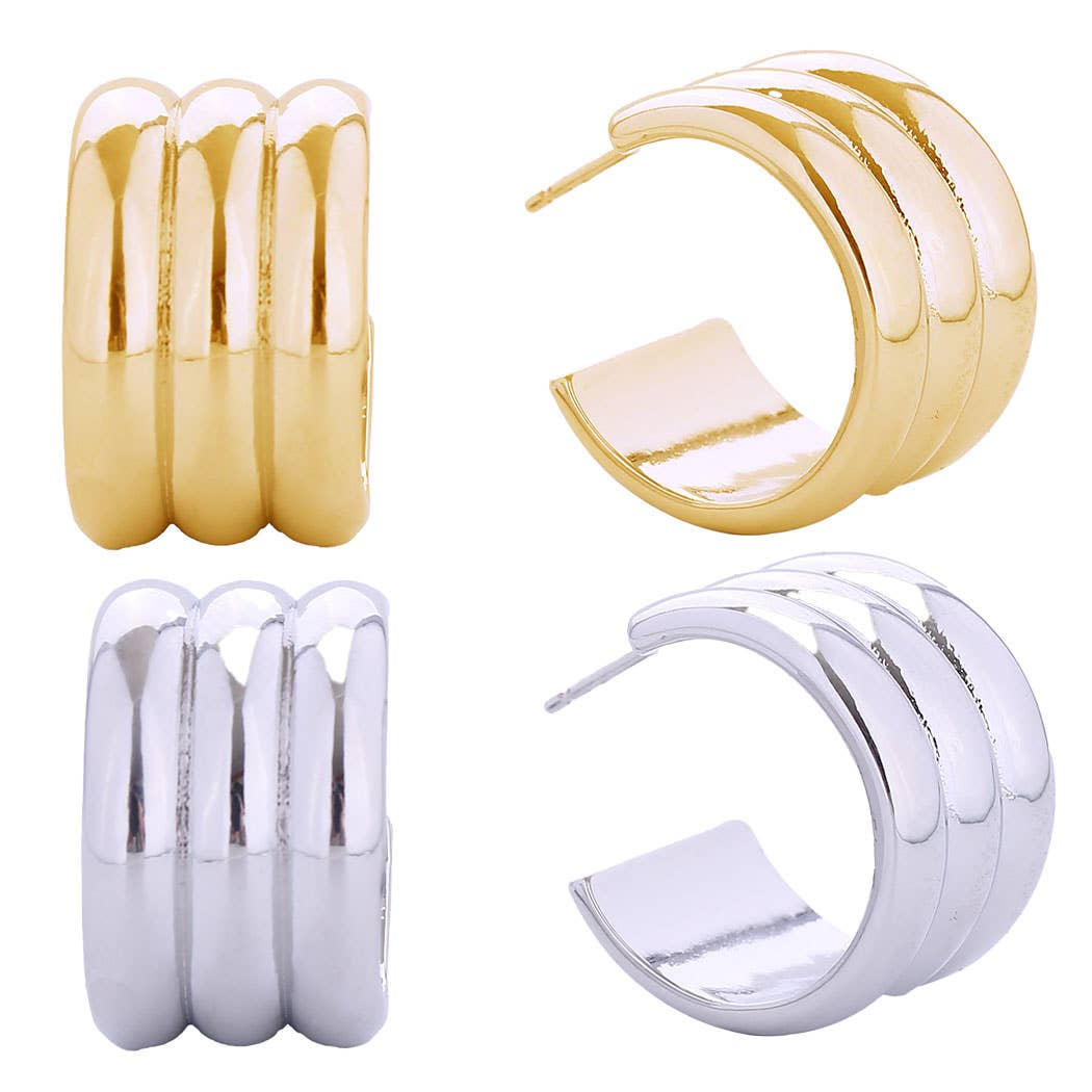 14K Gld Dipped 3 Ring Fused Stud Earrings