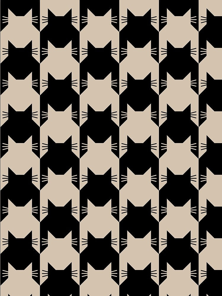 Catstooth Cat Houndstooth Black and Beige Large by Feeling Artsy