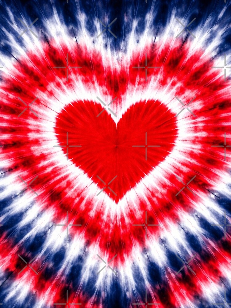 Red White & Blue Heart Tie Dye Burst Background – Patriotic Love Spiral Valentine by SezzyDesigns