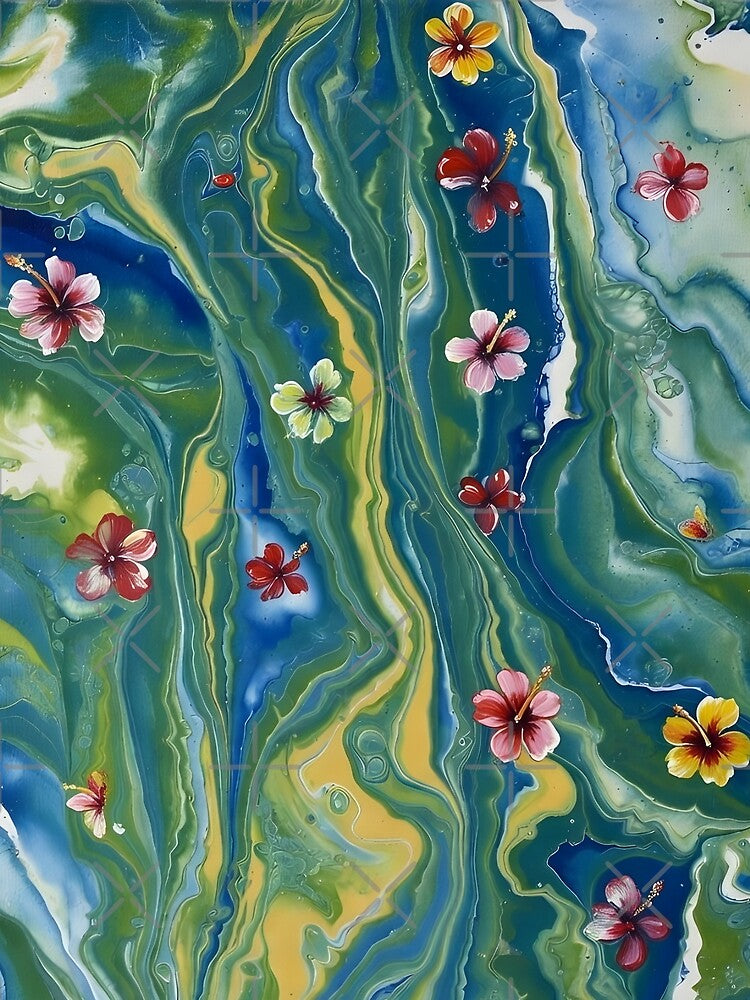 Tropical Hibiscus Floral Marble Abstract AOP by Trove Designs