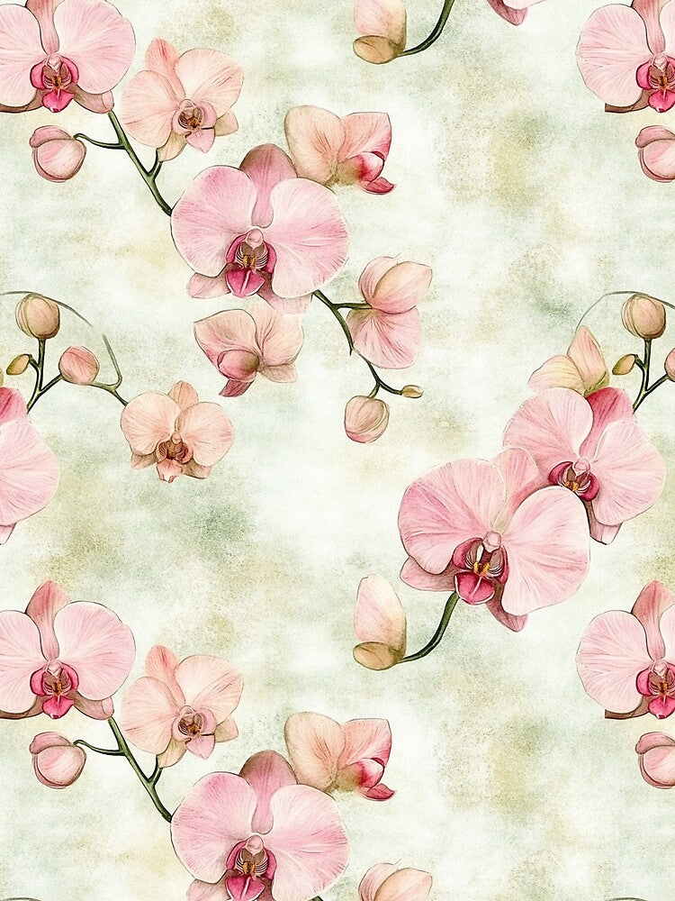 Blooming Pink Orchids Flowers Watercolor All Over by Feeling Artsy