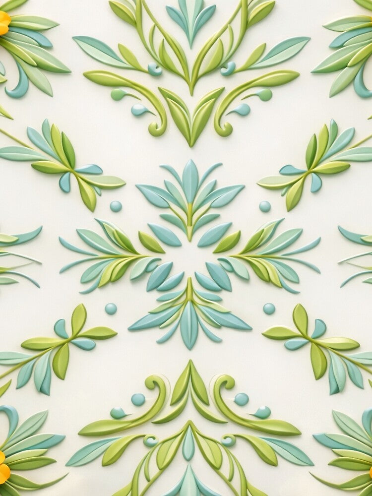 Elegant Spring Floral Pattern – Yellow Flowers and Botanical Ornament 3D by Colorshow-relax