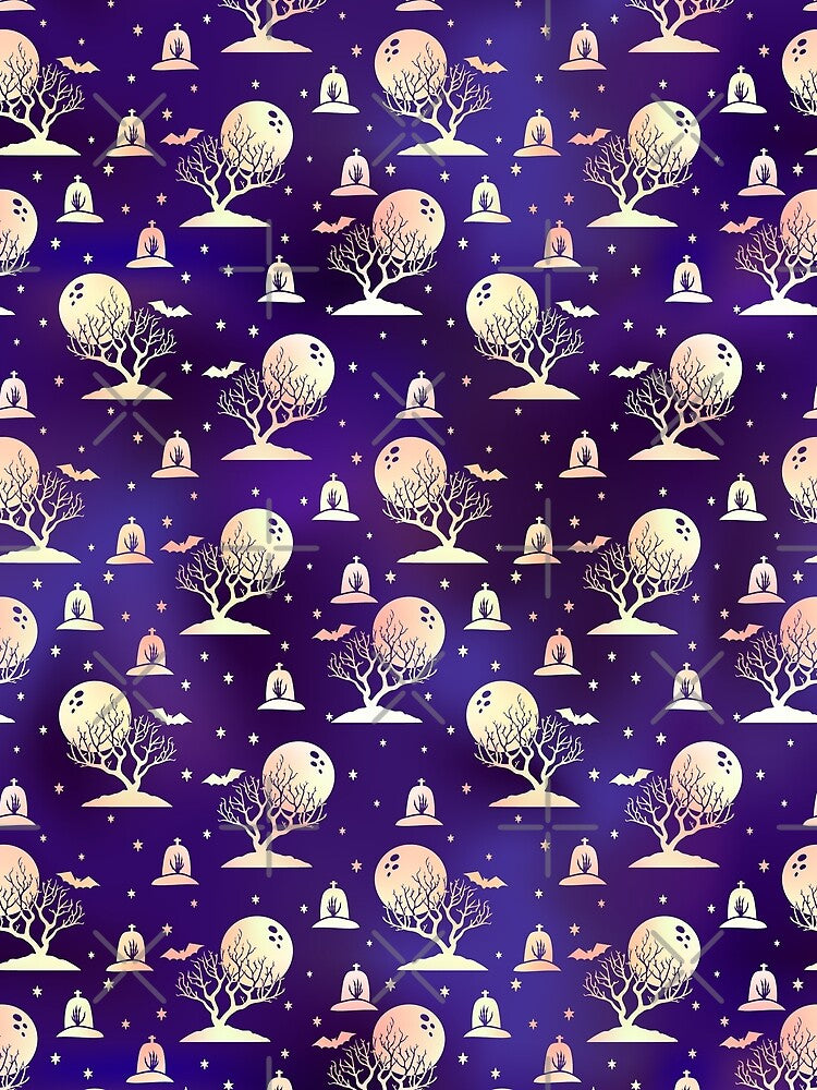 Happy Halloween Funny Pattern with Full Moon and Cemetery Scene by UniQueensShop