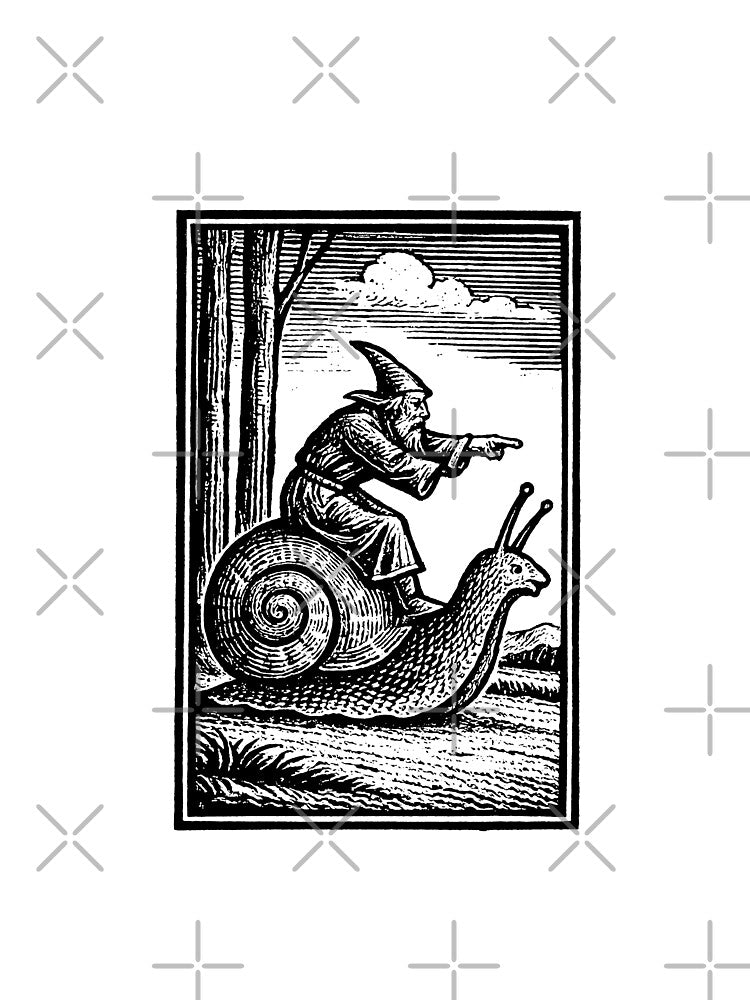 Retro Medieval Wizard Snail Rider - Vintage 90s Renaissance Fantasy Art by CARBONARA LLC.