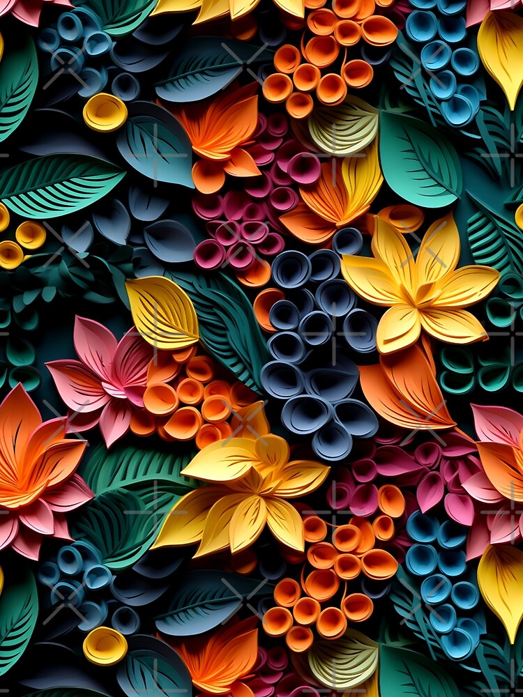 Multicolor Aesthetic 3D Style Foliage Pattern by mondmakes