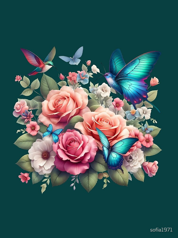 Flowers with Butterflies and Hummingbirds in 3D: 3D by sofia1971