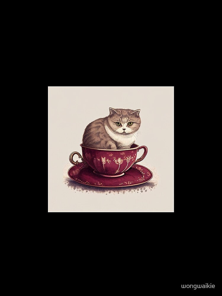 Full colour painting Cat in a Red intricate posh tea pot by wongwaikie