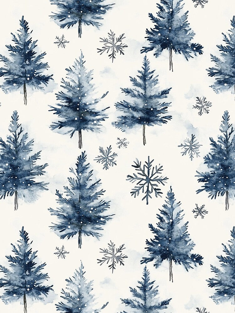 Blue White Winter Christmas Trees All Over by Feeling Artsy