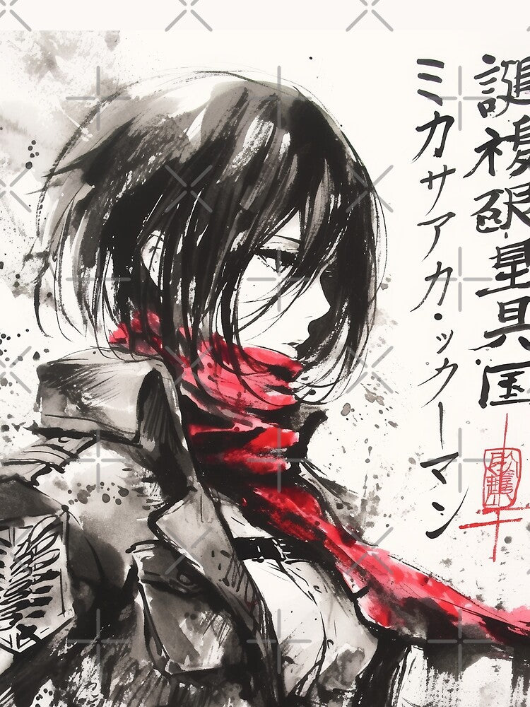 Mikasa Red Scarf Sumi-e by AnimeArsenalPrints Unisex