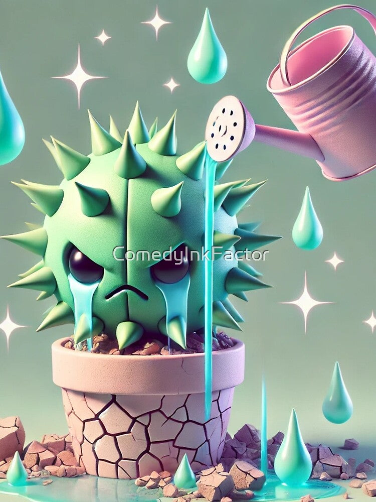 Sad Cactus Being Overwatered – Cute 3D Pastel Plant Humor by ComedyInkFactor
