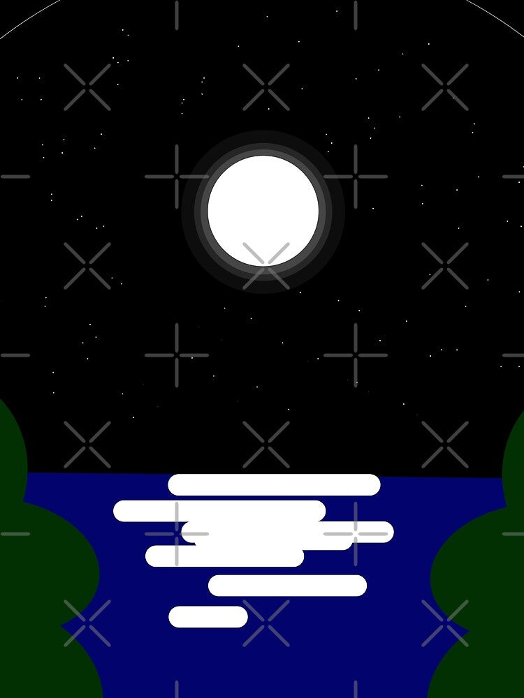 circle art essential landscape at night full moon,dark sky full of stars  , sea , moon light reflection  and trees by SGS-