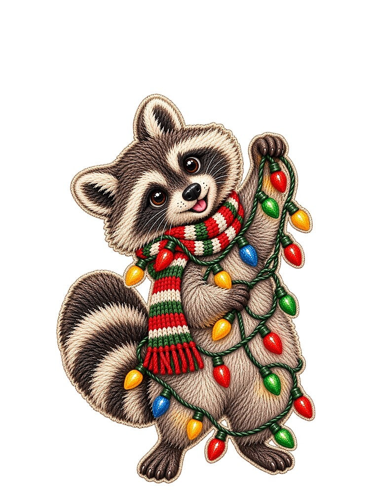 Cute Christmas Raccoon with Holiday Lights by aleano2026