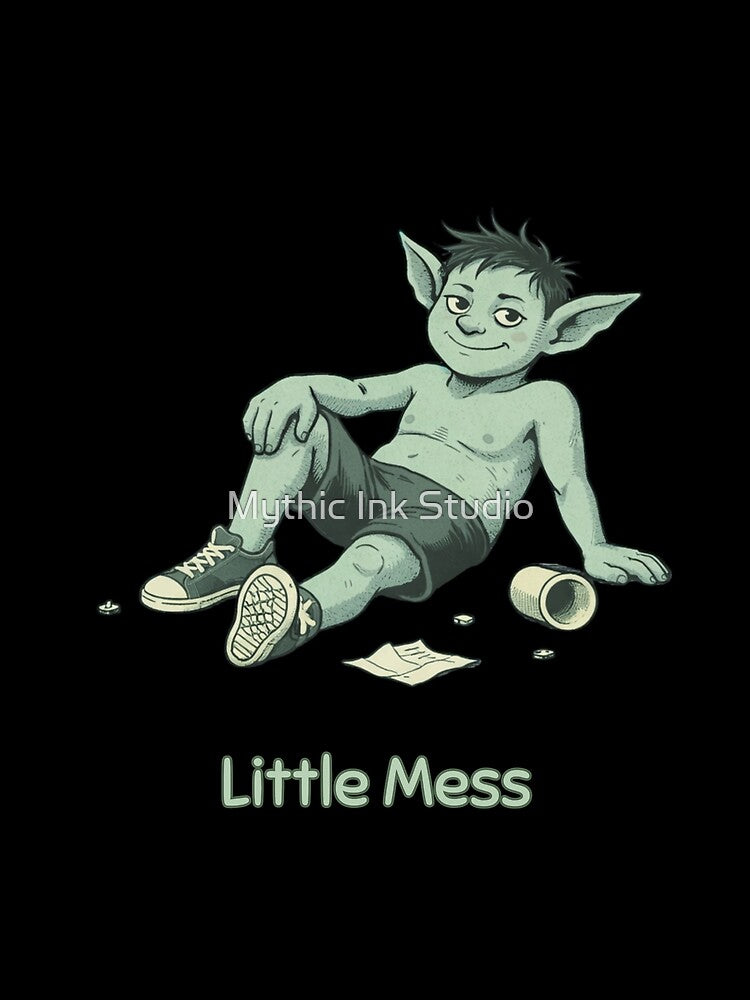 Little Mess Goblin Shirt – Minimal Funny Casual Vintage Style Tee by Mythic Ink Studio Unisex