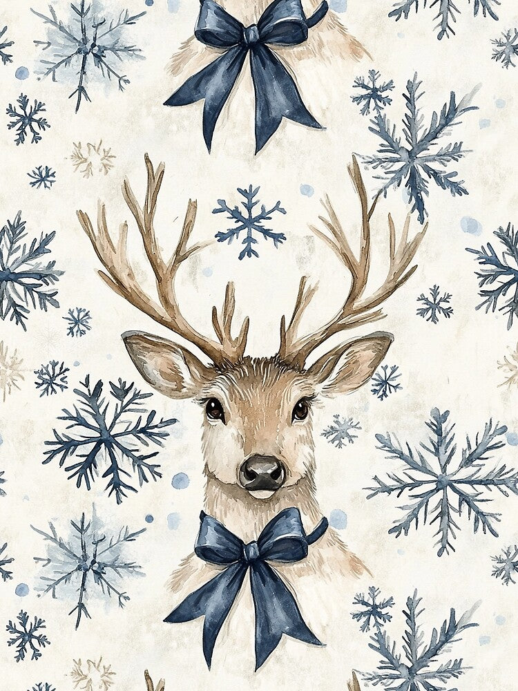 Deer Blue Snowflakes Winter Christmas All Over by Feeling Artsy