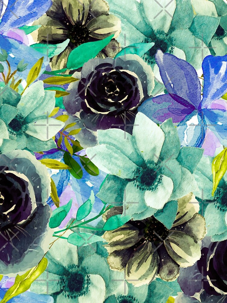 Green Watercolor All Over Floral Pattern by Designs By YL