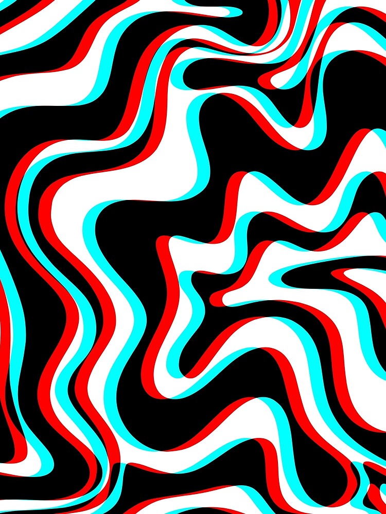 Trippy Glitch Retro Liquid Swirl Abstract Pattern Black White Red Cyan by kierkegaard