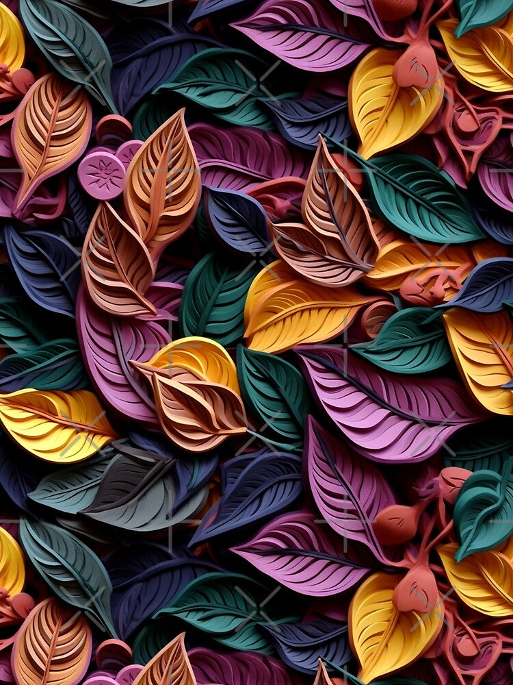 Bold Colored 3D Style Foliage Aesthetic Pattern by mondmakes