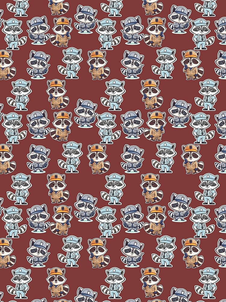 Cute Security Guard Raccoon Pattern Cartoon Sticker Design by ChernivtsiSkoda