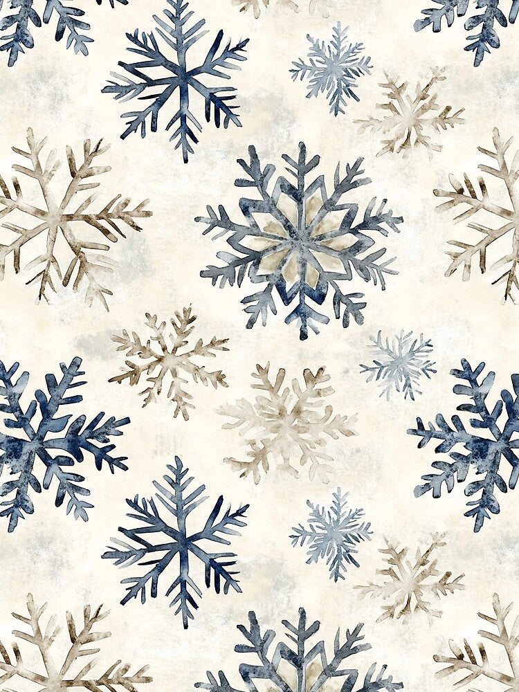 Blue Beige Snowflakes Winter Christmas All Over by Feeling Artsy