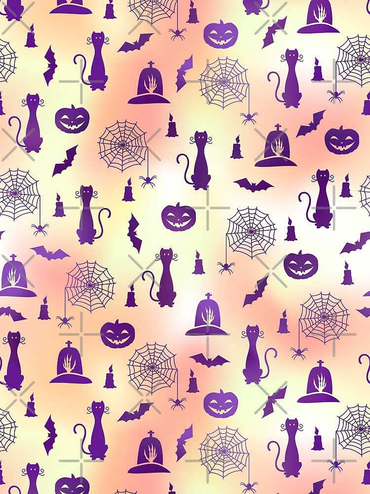 Happy Halloween Funny Pattern With Pumpkins Bats Cats Candles Spidernet by UniQueensShop