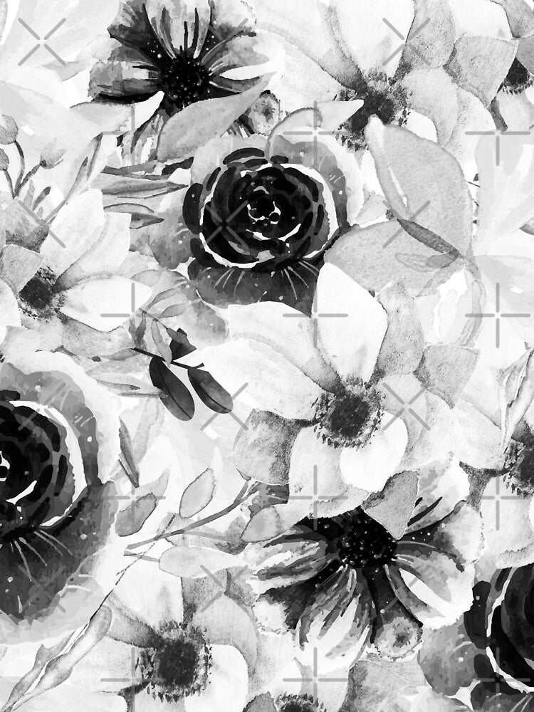 Black And White Watercolor All Over Floral Pattern by Designs By YL