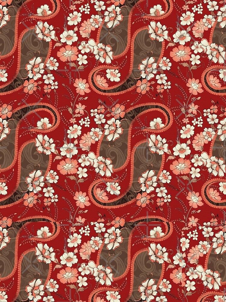 Crimson Paisley Garden Elegance -  Flowers and Paisleys by Wishing-Wings