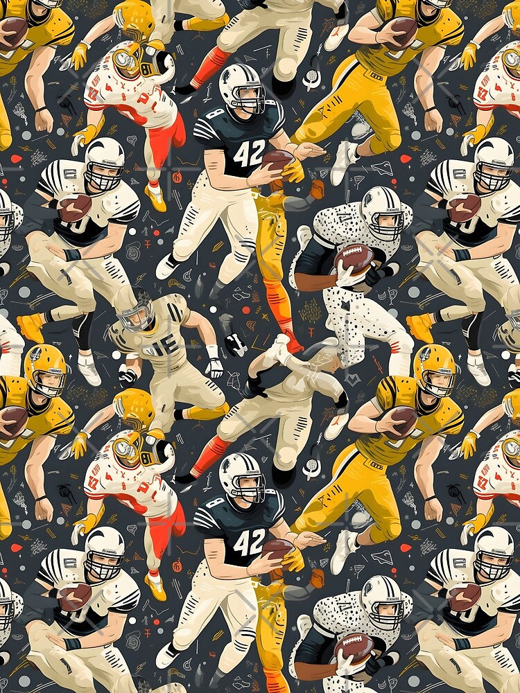 Lace up our cleats, fasten our chin straps, put the records on, and let’s embark—Football Kickoff Season startup adventure. Autumn Design Fall Fashion Football Pattern adventure by ignasirus