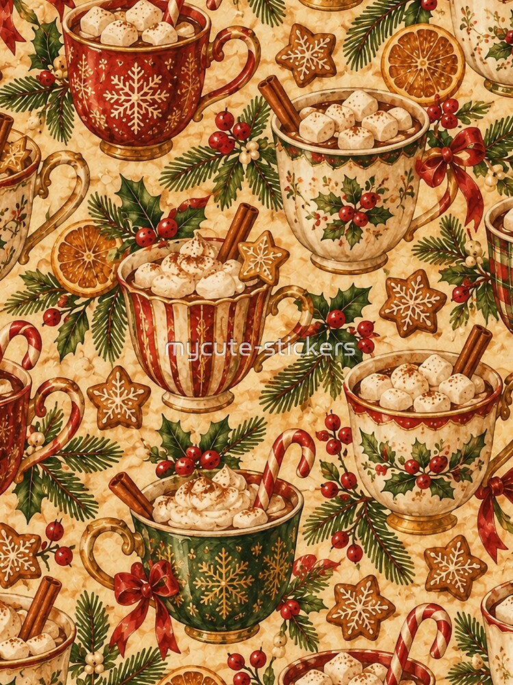 Vintage Hot Cocoa Christmas Mugs by mycute-stickers