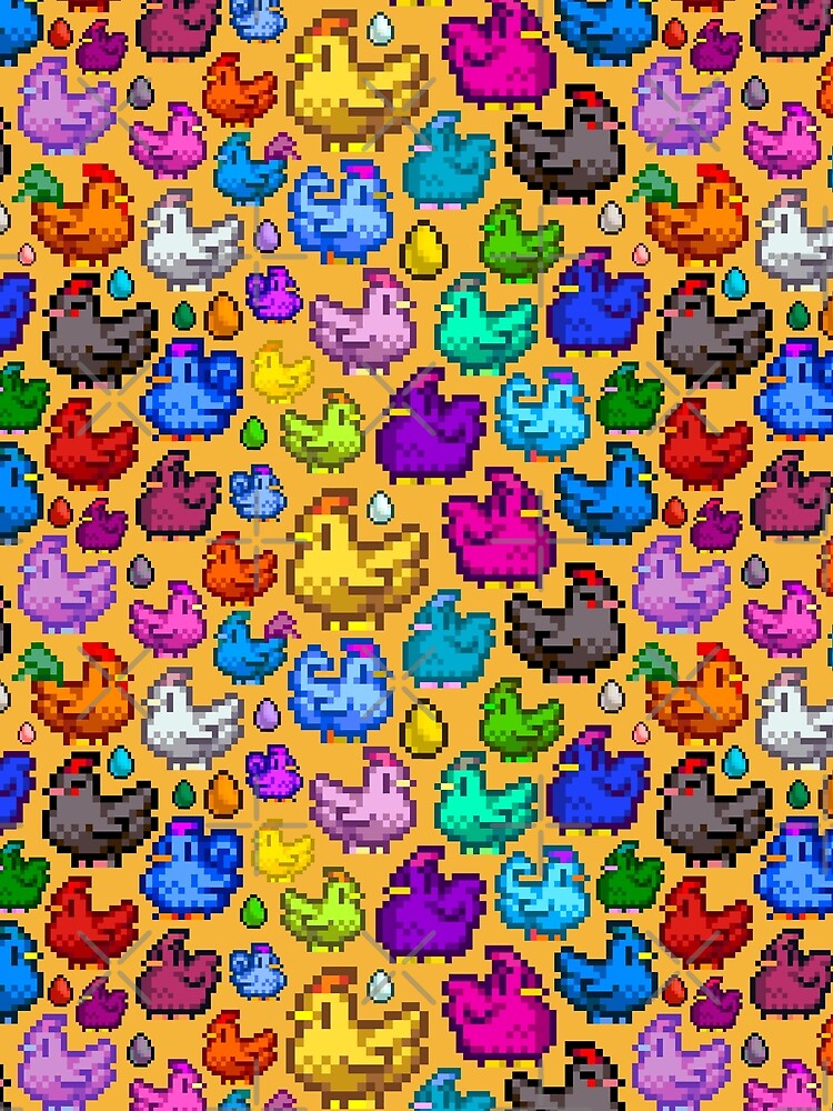Rainbow Pixel Chickens AOP by spookyhobbit