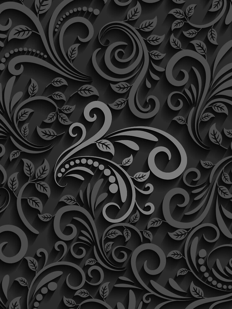 Gray Damask Floral Pattern Print by RKA-Products