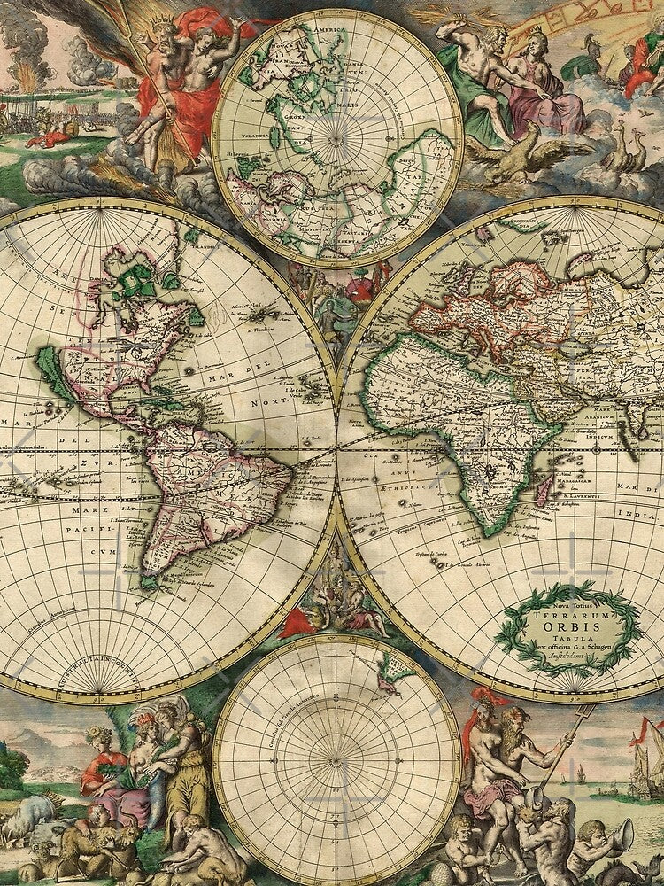 Explore the World Unisex All Over Print Vintage Rustic World Map 1689 by DonaldsGraphics
