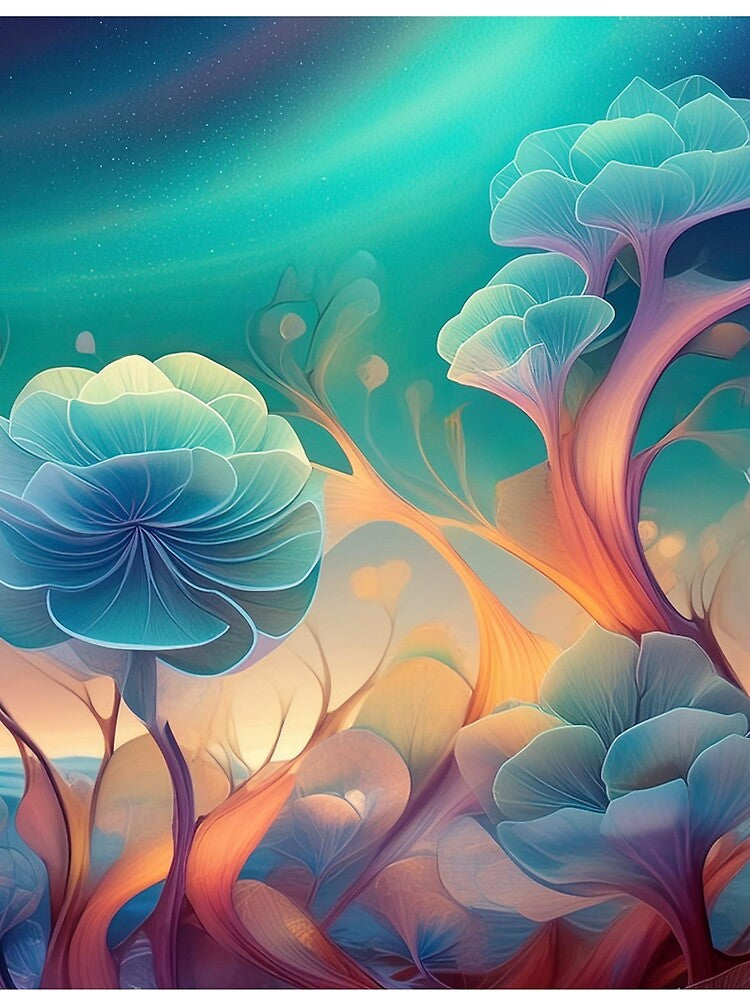 Blue Gold Glow, 3D Flower Design Art Print by danohis2