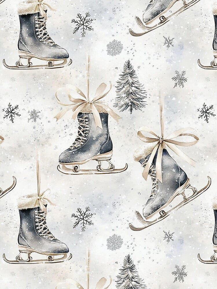 Blue Beige Winter Christmas Ice Skates All Over by Feeling Artsy