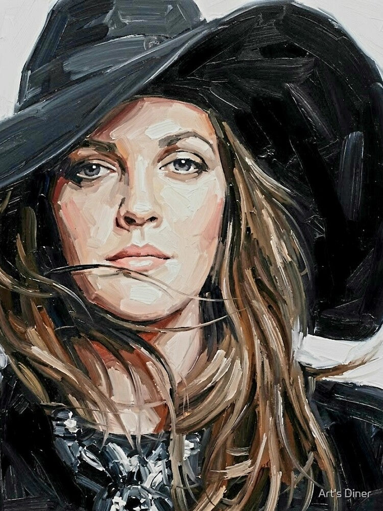 Hollywood Mystery – Drew Barrymore Expressive Oil Portrait by Art's Diner