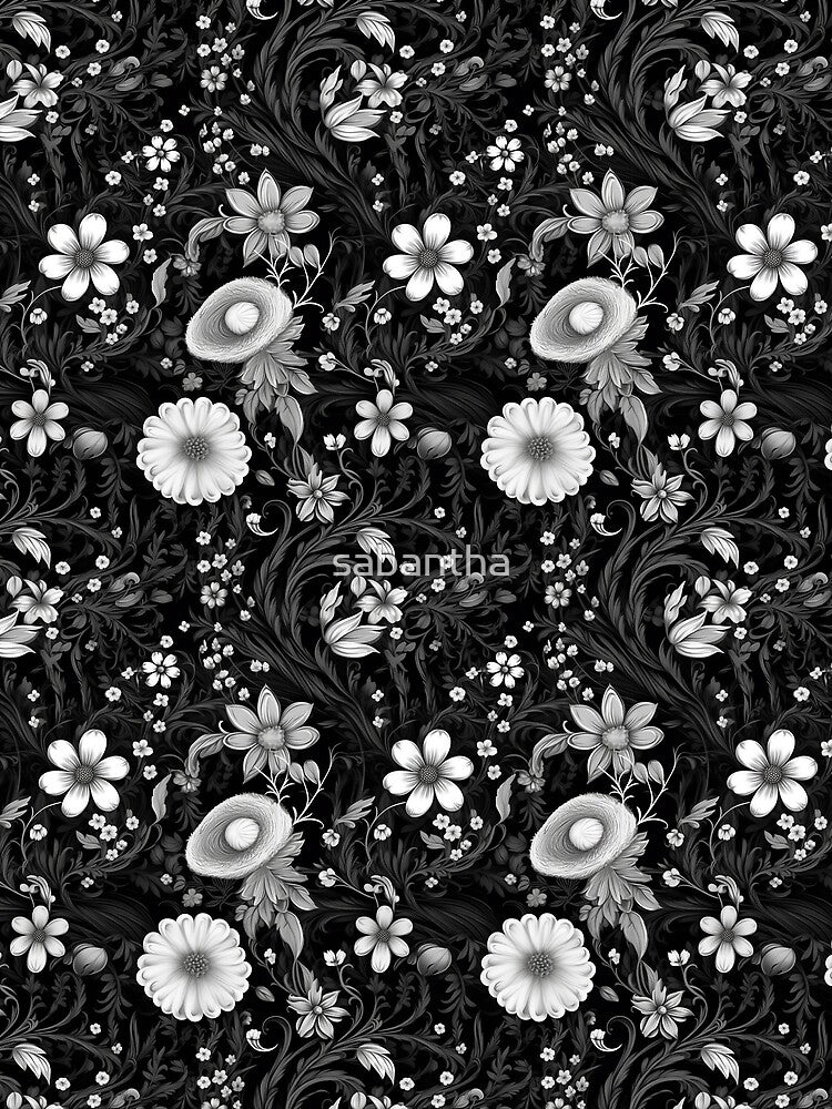 Kicrino - floral garden black and white (4/8) by sabantha