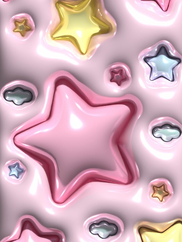 set of 3d stars and clouds, 3d pink, yellow and blue stars on pink backdrop holiday season background festive, 3d wallpaper by SabinArt