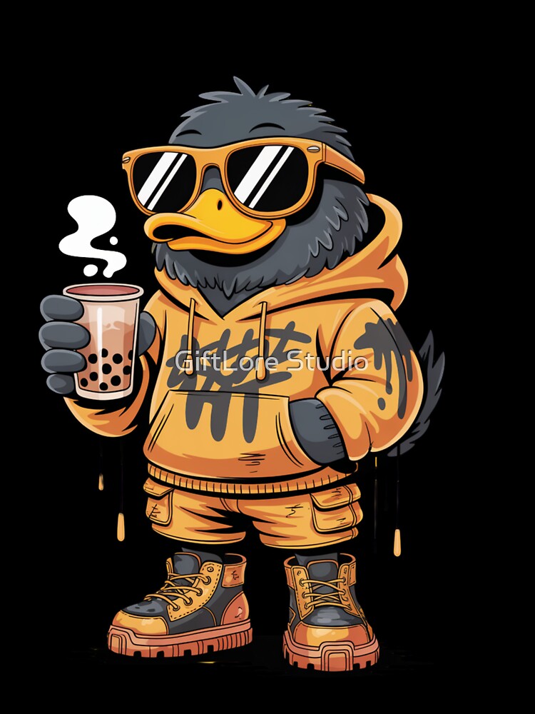 Cool Duck Drinking Boba | Streetwear Drip Duck Cartoon | Bubble Tea Lover Graphic Design by GiftLore Studio