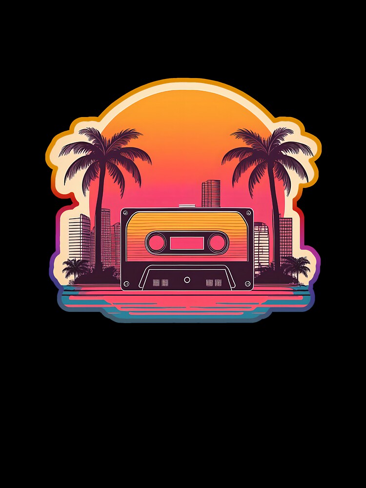 Cassette tape and palm city retro sunset vaporwave by analogsandpixel