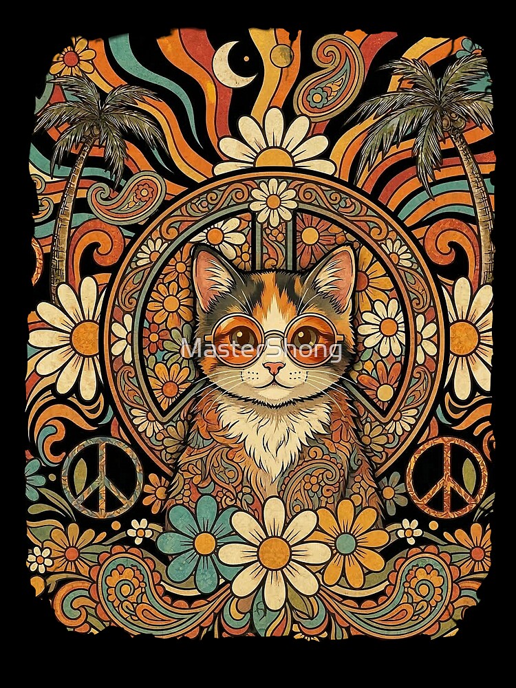 Hippie Cat 60s Love Peace by MasterShong Unisex