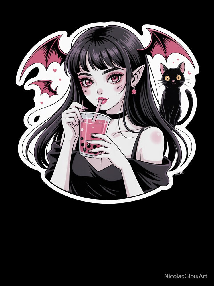 Demon Girl and Black Cat by NicolasGlowArt Unisex