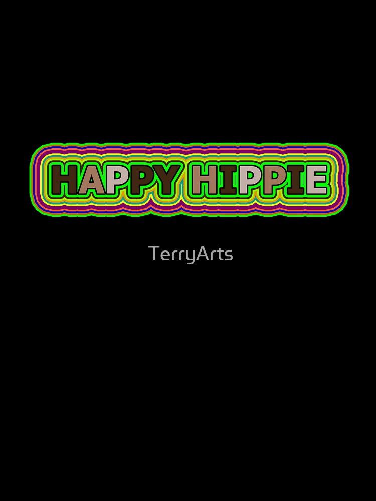 Happy Hippie Words Hippie Vibes Retro Lines 1 of 4 by Beachy Unisex