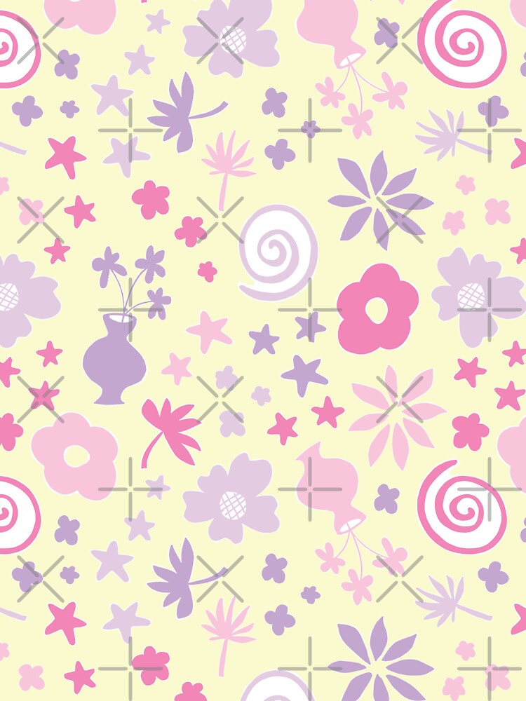 Pastel Pink and Pastel Yellow Lilac Purple Boho Flower Pattern Girls Room by blomastudios Unisex