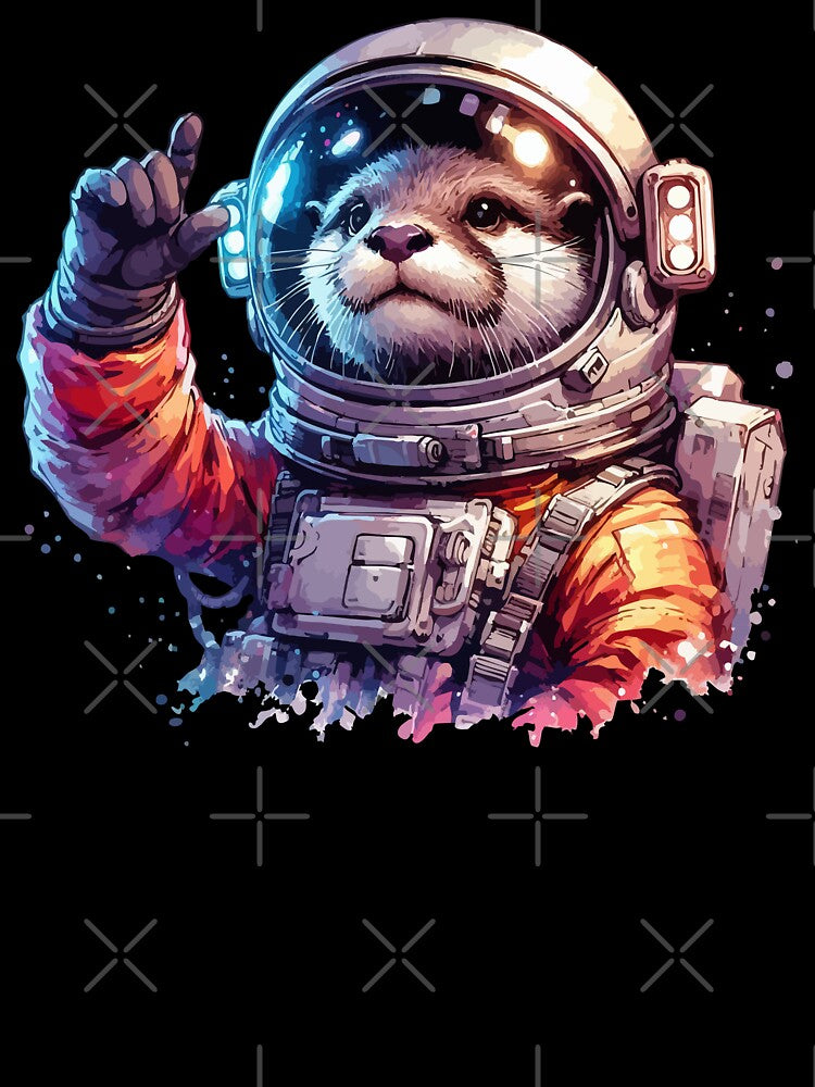 Funny Otter Astronaut Suit Space Watercolor by TomFrontierArt