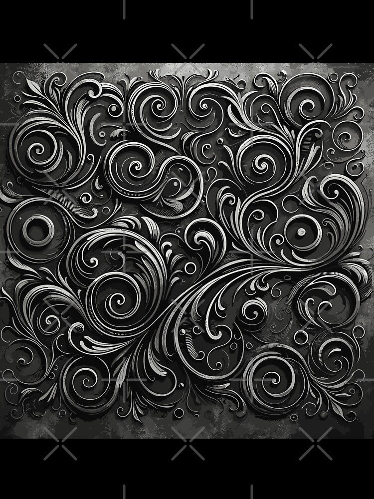 Dark Academia Scroll Pattern in Metallic Grunge Charcoal Grey by SamJanner Unisex