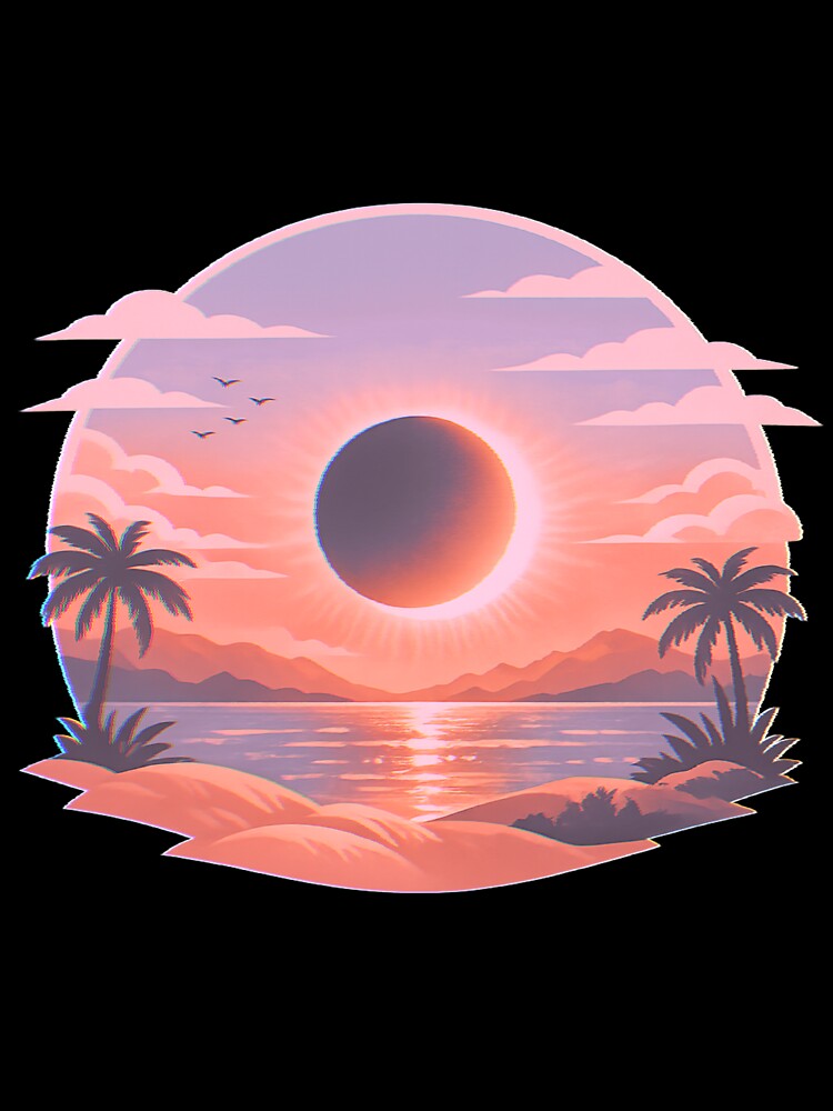 Sunset with eclipse, aesthetic design with soft colors by Moonshroomarts Unisex