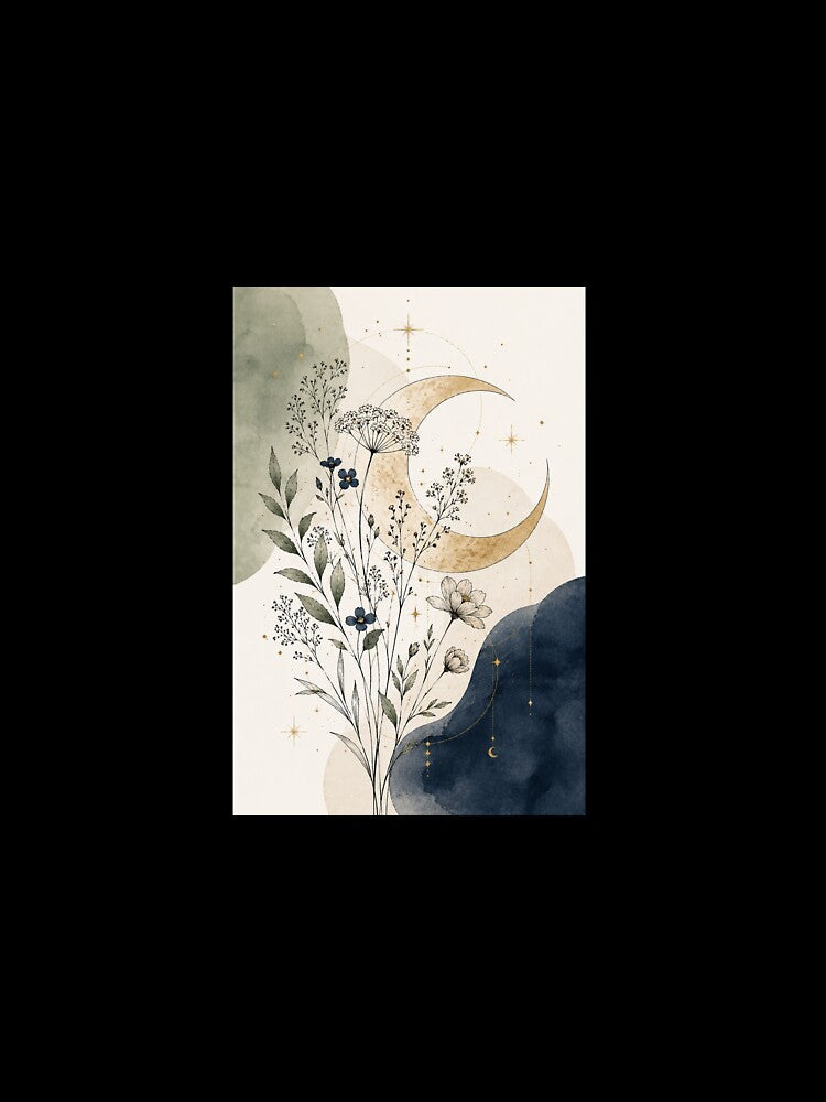 Minimalist Celestial Moon Boho Floral Print by AlexGreaney Unisex