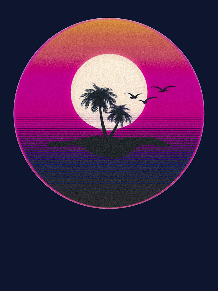 Retro synthwave sunset over a small island by analogsandpixel