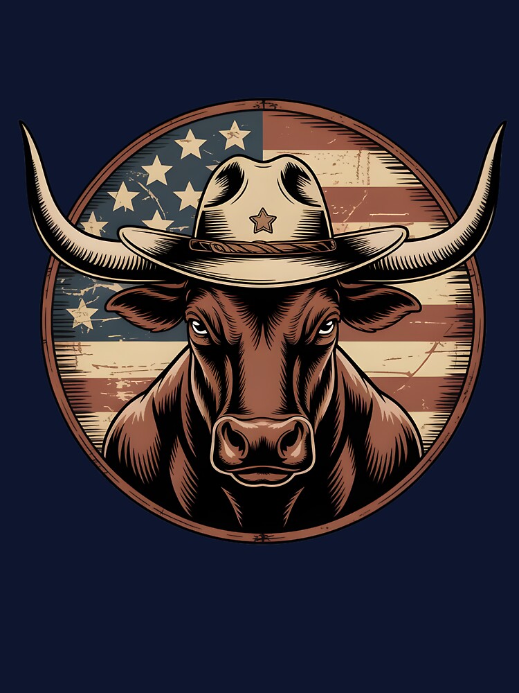 Patriotic Texas Longhorn Cowboy, Cowboy Bull American Flag Vintage Rodeo Lover Rustic Country USA by NewaveBoutique