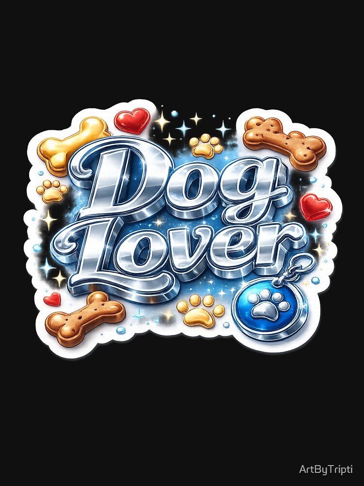 Dog Lover 3D Chrome Sticker – Cute Paw Print Dog Lover Design for Pet Owners & Dog Moms on T-Shirt, Sticker, Phone case, mug, bag, hoodie by ArtByTripti
