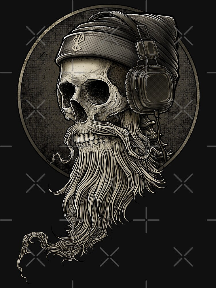 Viking Vintage Skull Beard with Headphone by Winya Unisex